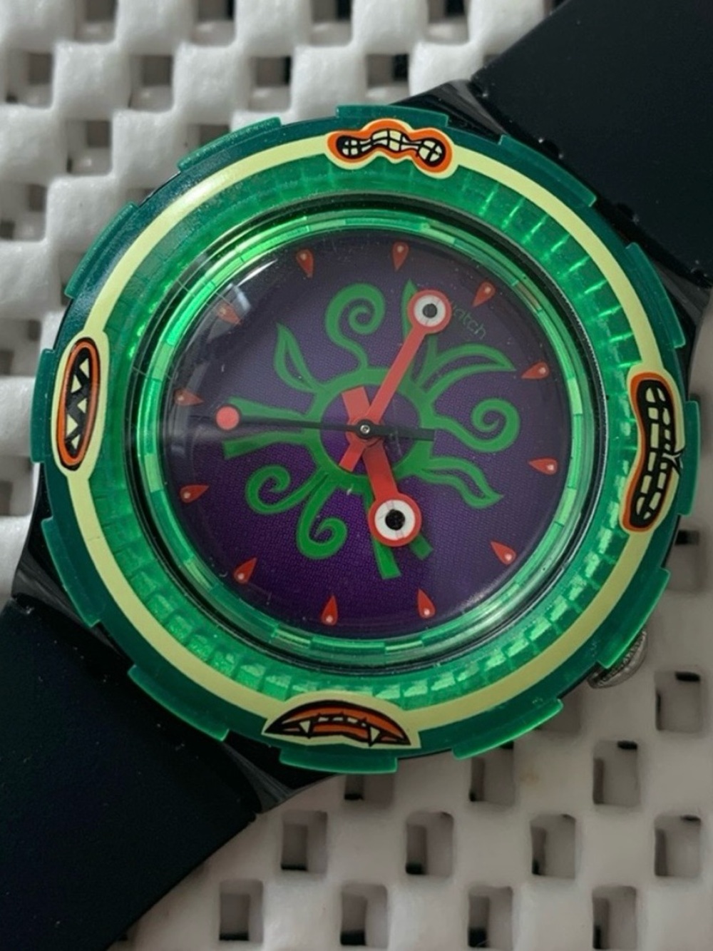 Fun Green and Black Swatch Watch, scuba watch, waterproof
